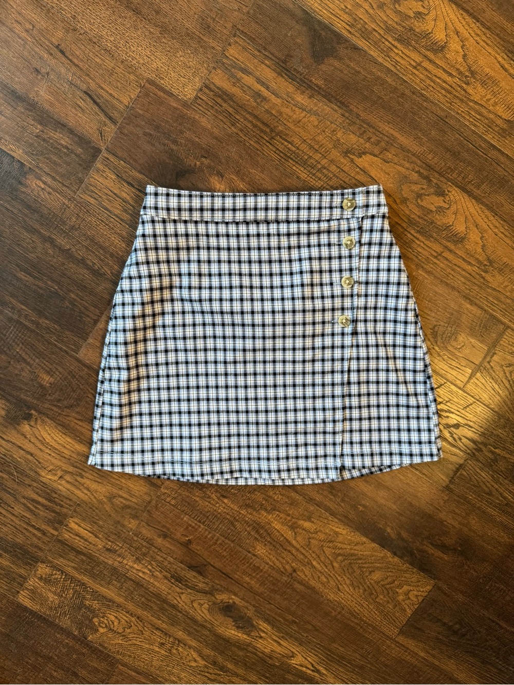 Hollister Checkered Mini Skirt with Side Button Detail - Blue/White